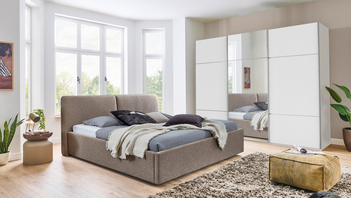 POLSTERBETT 160/200 cm,  in Braun,  - Schwarz/Braun, Design, Holz/Textil (160/200cm) - Stylife