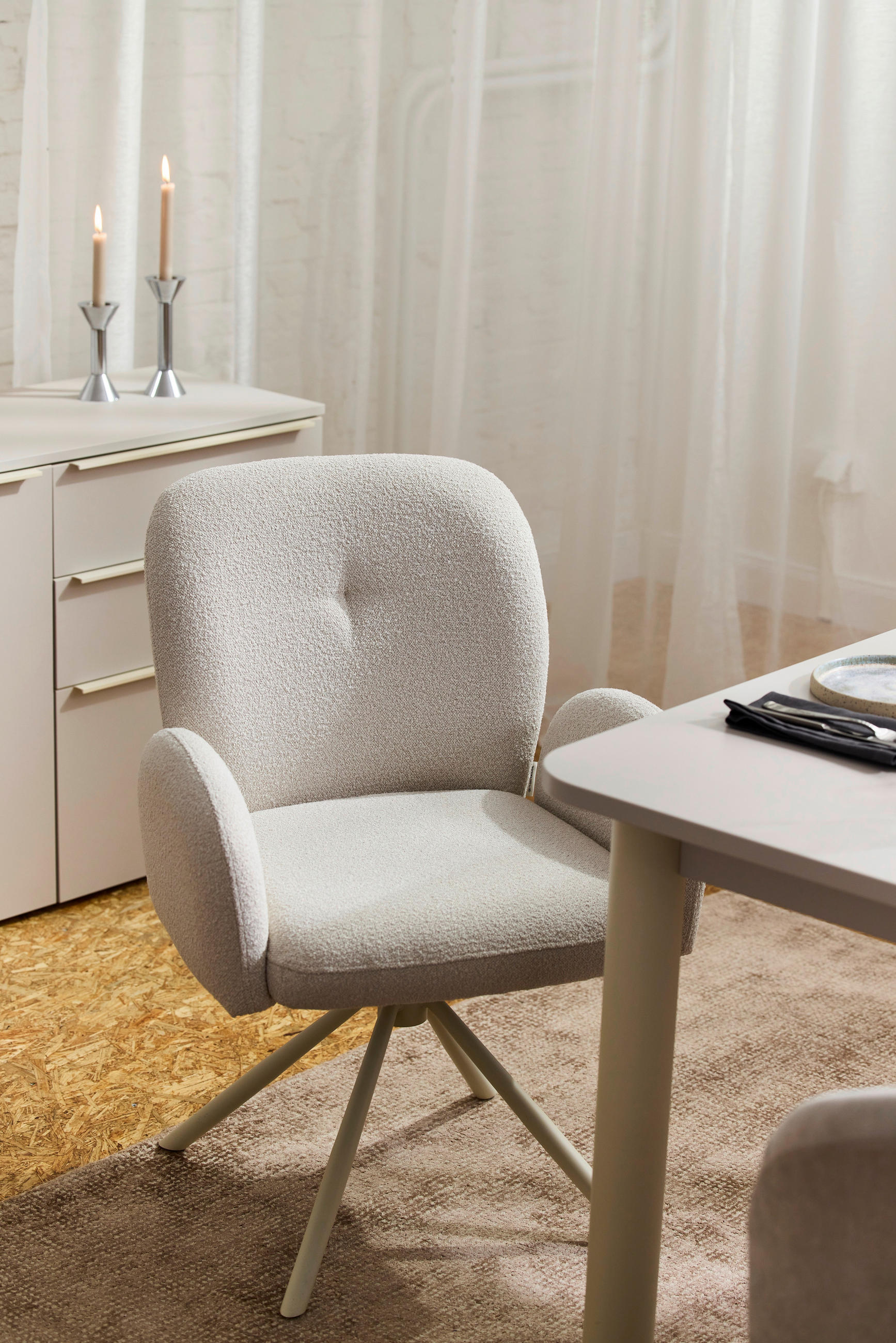 ARMLEHNSTUHL  in Stahl Webstoff, Bouclé  - Perlmutt/Weiß, Basics, Textil/Metall (63/87/63,5cm) - Tom Tailor