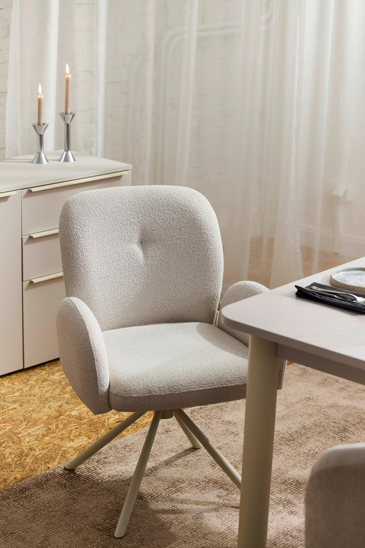 ARMLEHNSTUHL  in Stahl Webstoff, Bouclé  - Perlmutt/Weiß, Basics, Textil/Metall (63/87/63,5cm) - Tom Tailor