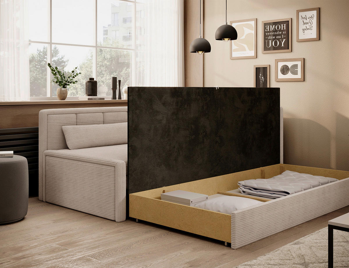 RÉCAMIERE FULGEO in Cord Beige  - Beige/Schwarz, Design, Kunststoff/Textil (214/77/82cm) - P & B