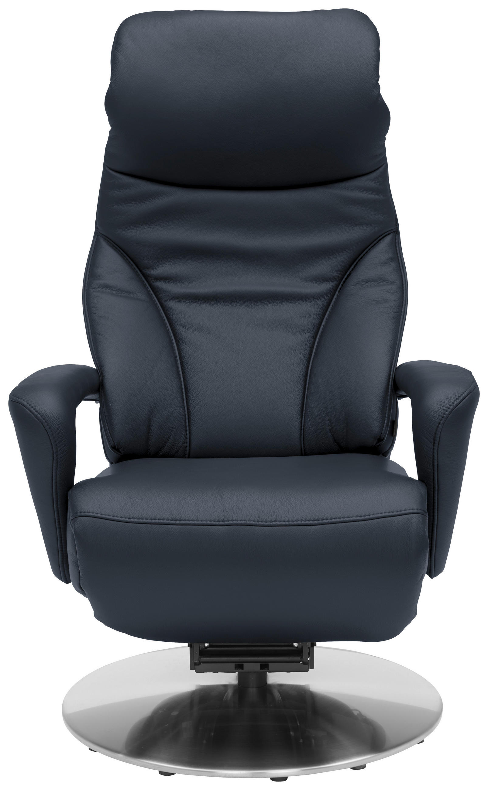 RELAXSESSEL Echtleder Nackenstütze, Relaxfunktion, Kopfteilverstellung, Fußteilverstellung    - Edelstahlfarben/Dunkelblau, Design, Leder/Metall (75/117/88cm) - Dieter Knoll