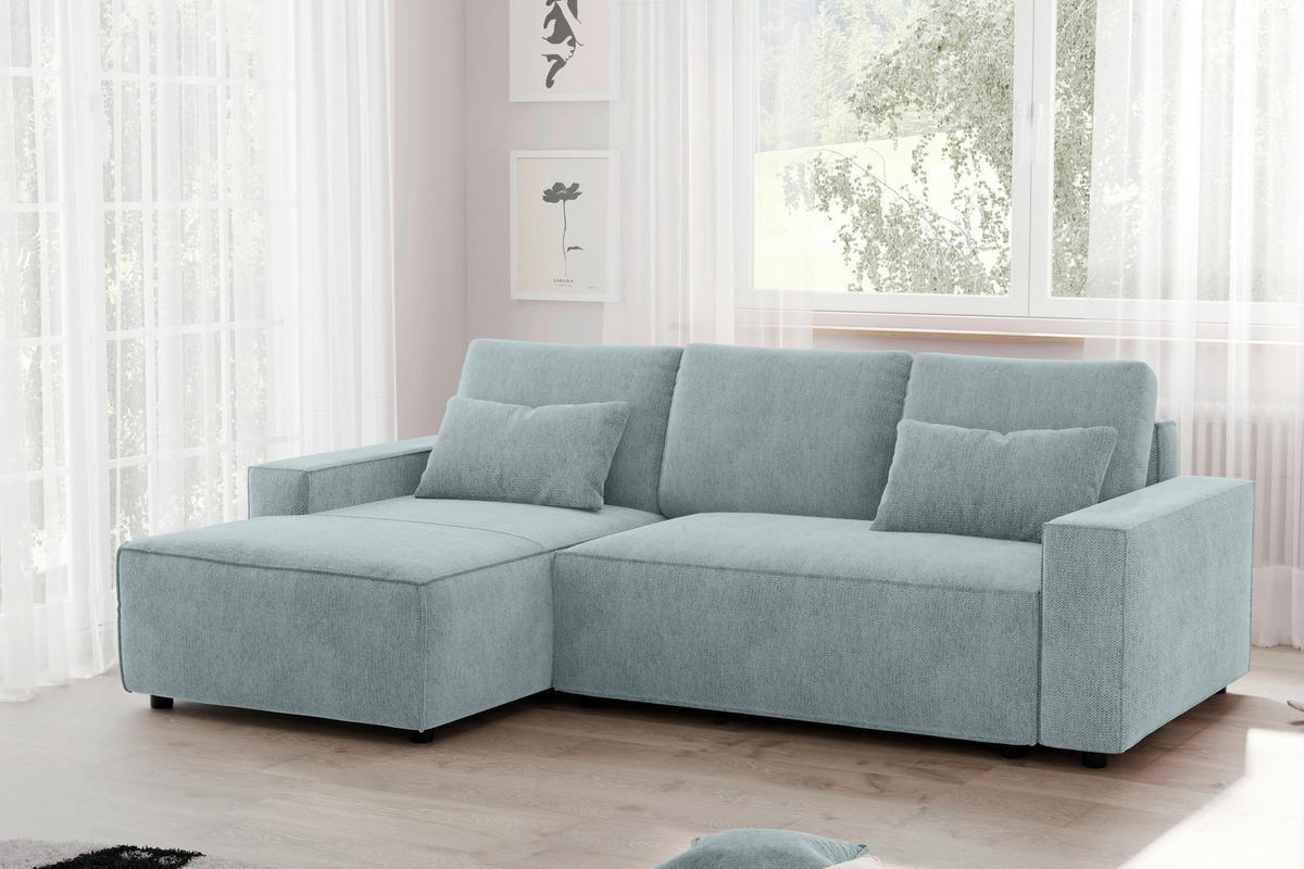ECKSCHLAFSOFA  mit Rücken echt Chenille Mintgrau  - Mintgrau/Schwarz, MODERN, Kunststoff/Textil (154/247cm) - Livetastic