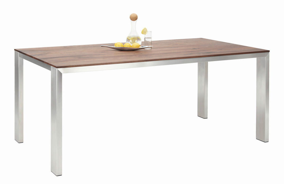 ESSTISCH in Holz, Metall 220/100/77 cm  - Edelstahlfarben/Nussbaumfarben, Design, Holz/Metall (220/100/77cm) - Bert Plantagie
