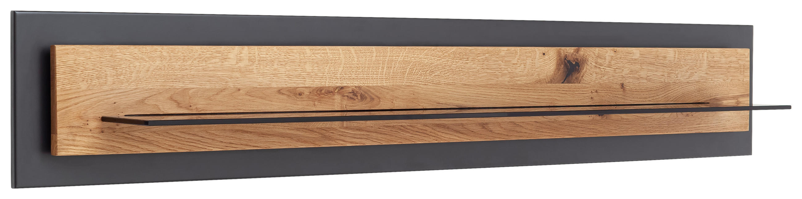 WANDBOARD Balkeneiche massiv Anthrazit, Eichefarben  - Eichefarben/Anthrazit, Natur, Glas/Holz (150/26/23cm) - Linea Natura