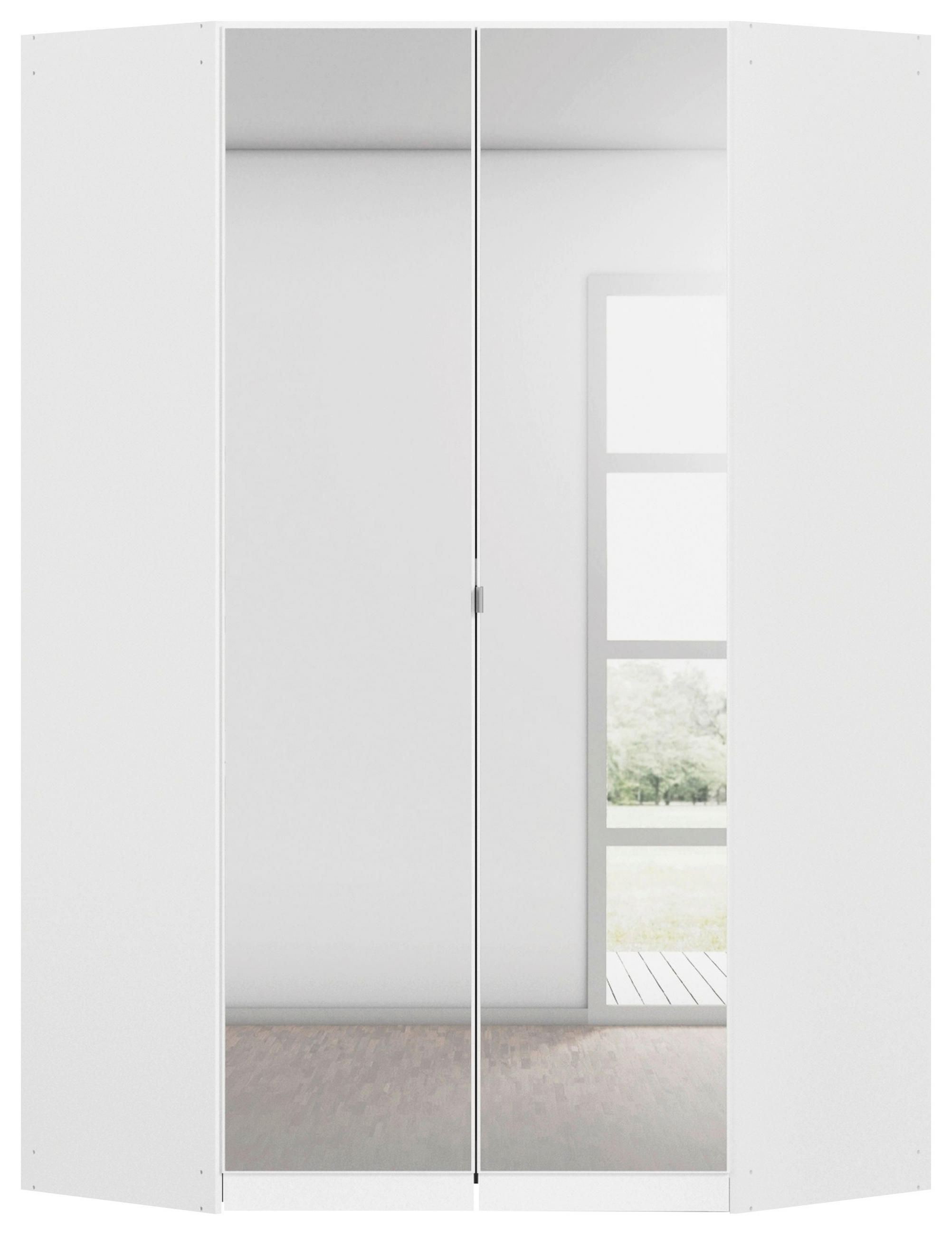 ECKKLEIDERSCHRANK 117/210/117 cm Weiß  - Alufarben/Weiß, KONVENTIONELL, Glas/Holzwerkstoff (117/210/117cm) - home24