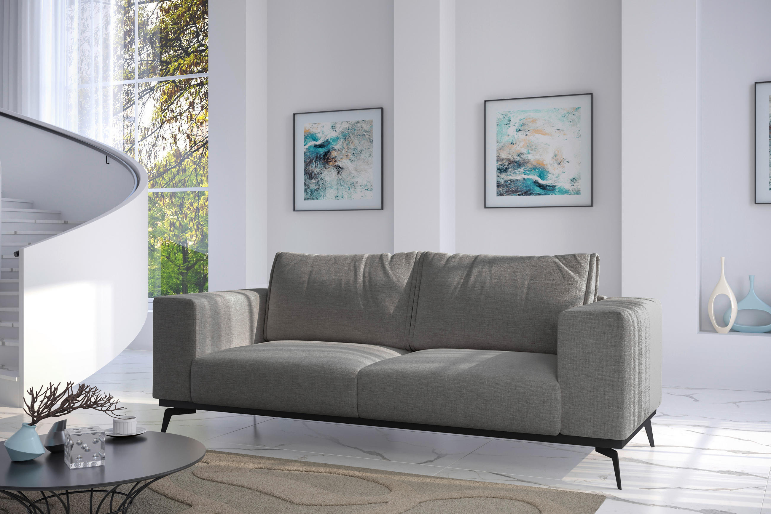 2-SITZER-SOFA beflockt Dunkelgrau  - Dunkelgrau/Schwarz, Design, Holz/Textil (250/87/95cm) - MID.YOU