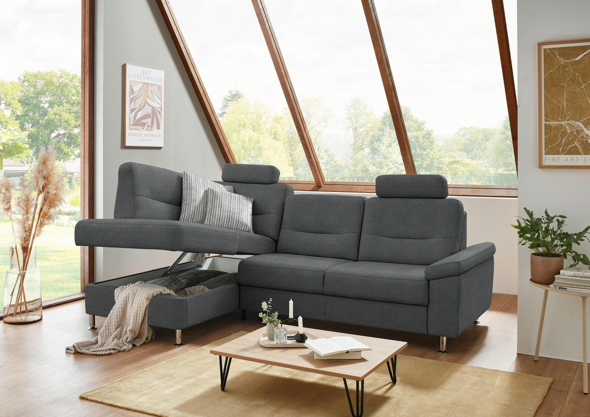 ECKSOFA Flachgewebe Anthrazit  - Anthrazit/Alufarben, Konventionell, Textil/Metall (160/244cm) - Beldomo Comfort