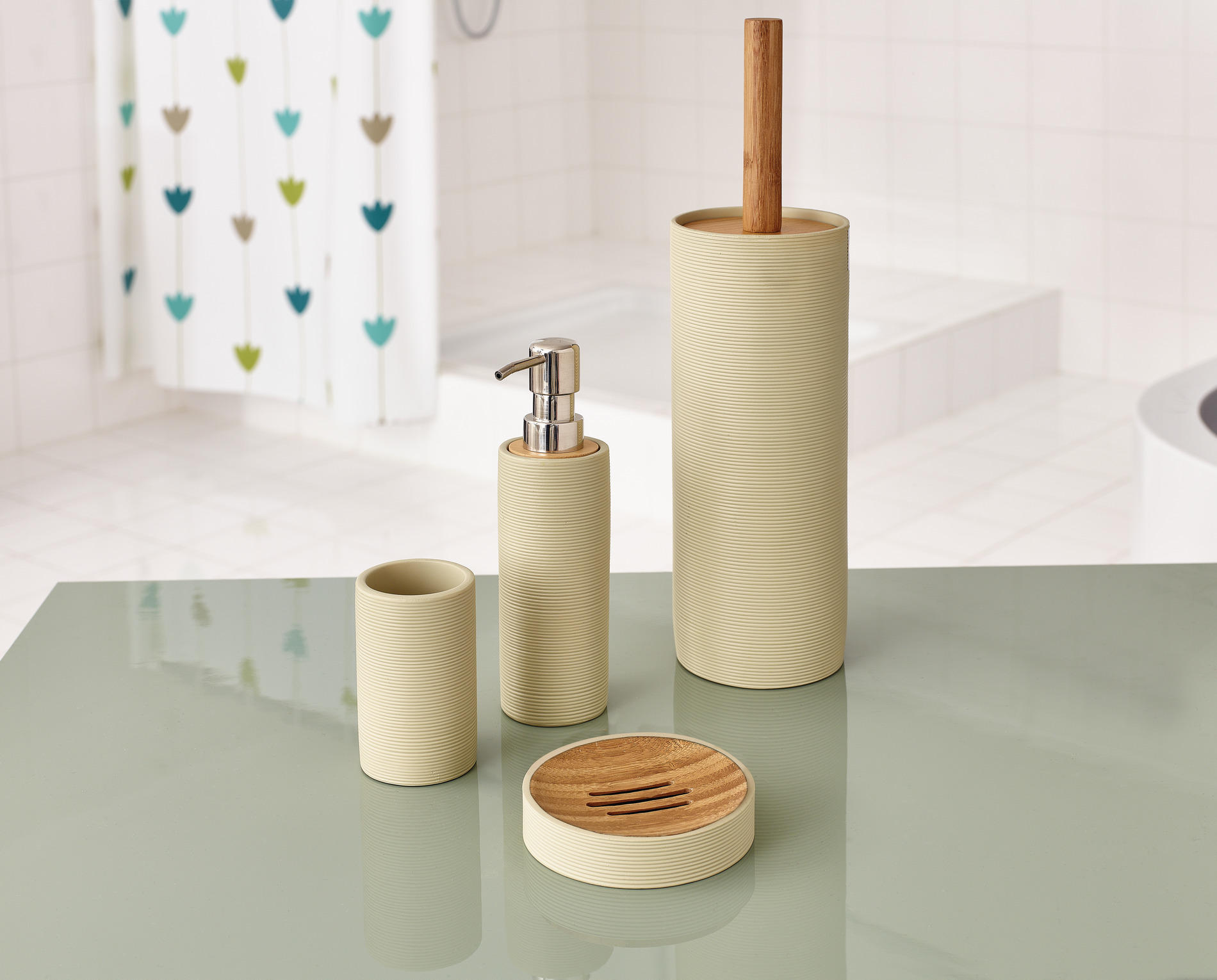 WC SADA - ŠTĚTKA A DRŽÁK - přírodní barvy/béžová, Basics, dřevo/plast (9/38/9cm) - Sadena