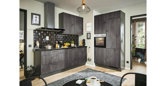 ECKKÜCHE 220/120 cm  in Graphitfarben, Schwarz, Lavagrau  - Eiche dunkel/Lavagrau, Design, Holzwerkstoff/Metall (220/120cm) - Xora
