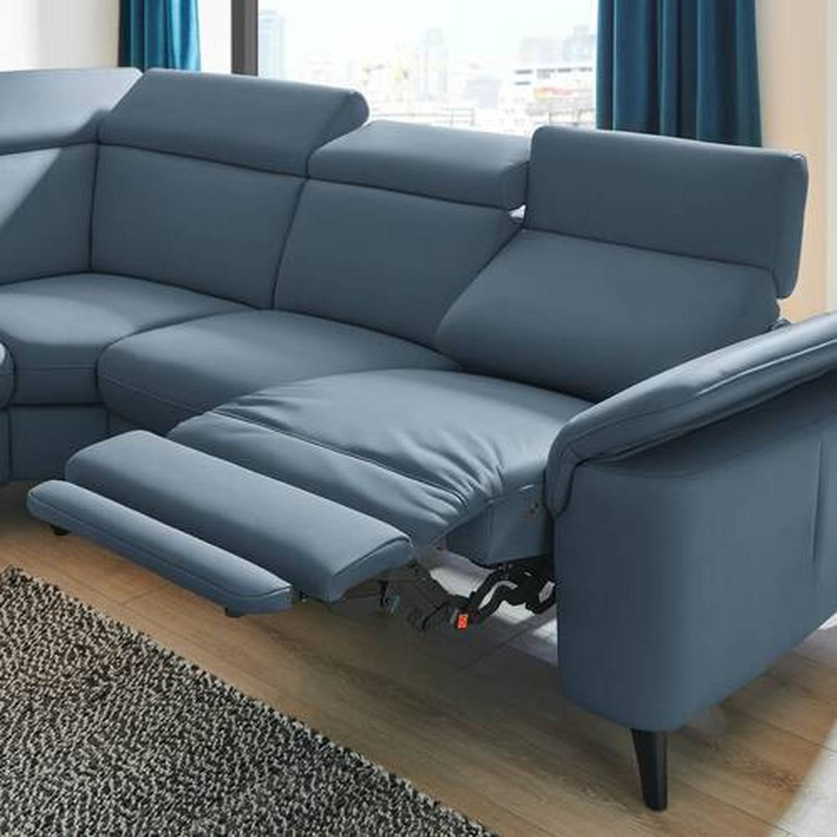 ECKSOFA in Echtleder Blau  239/285 cm  - Blau/Schwarz, Design, Leder/Metall (239/285cm) - Cantus
