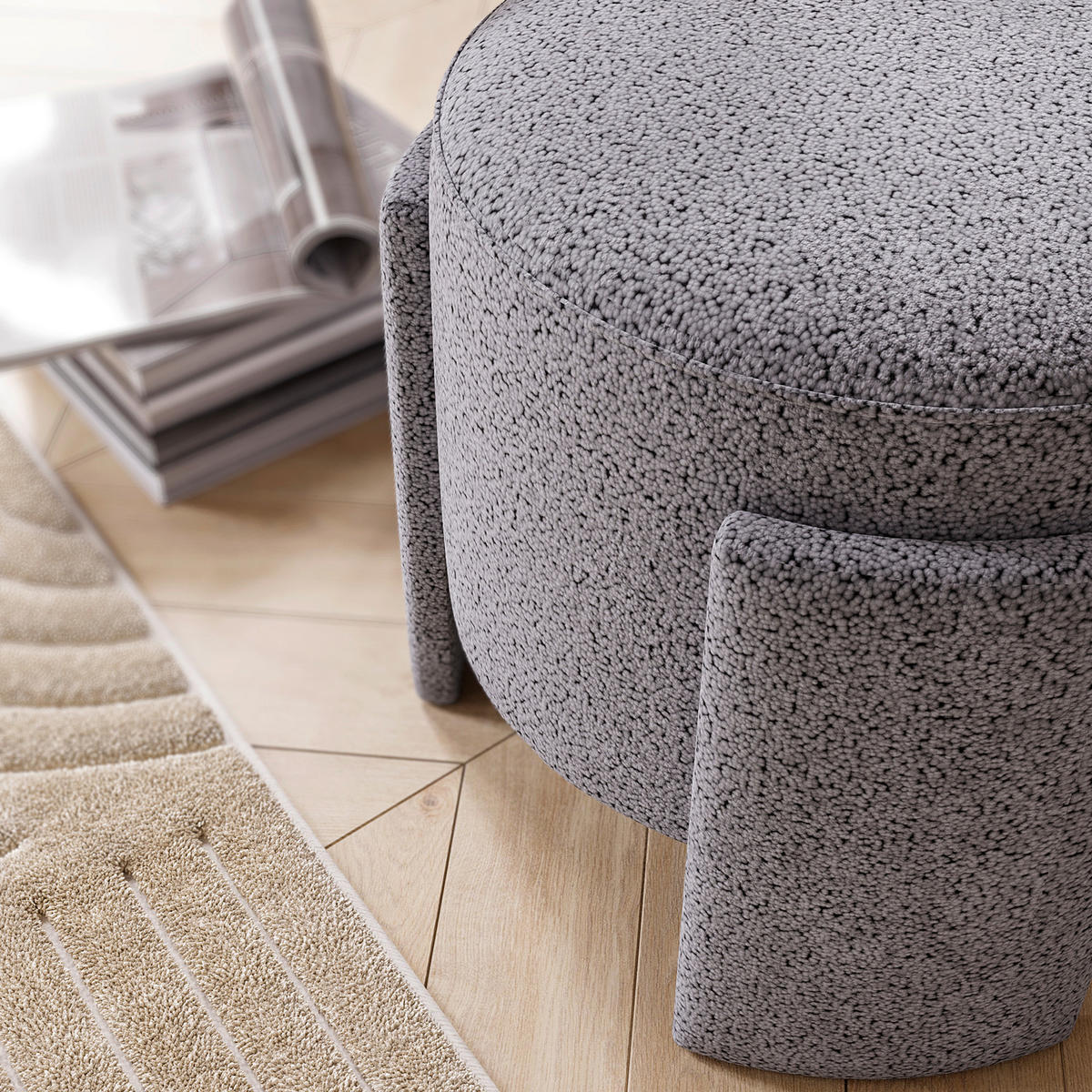 HOCKER in Textil Grau  - Grau, Design, Textil (39/40/39cm) - Livetastic