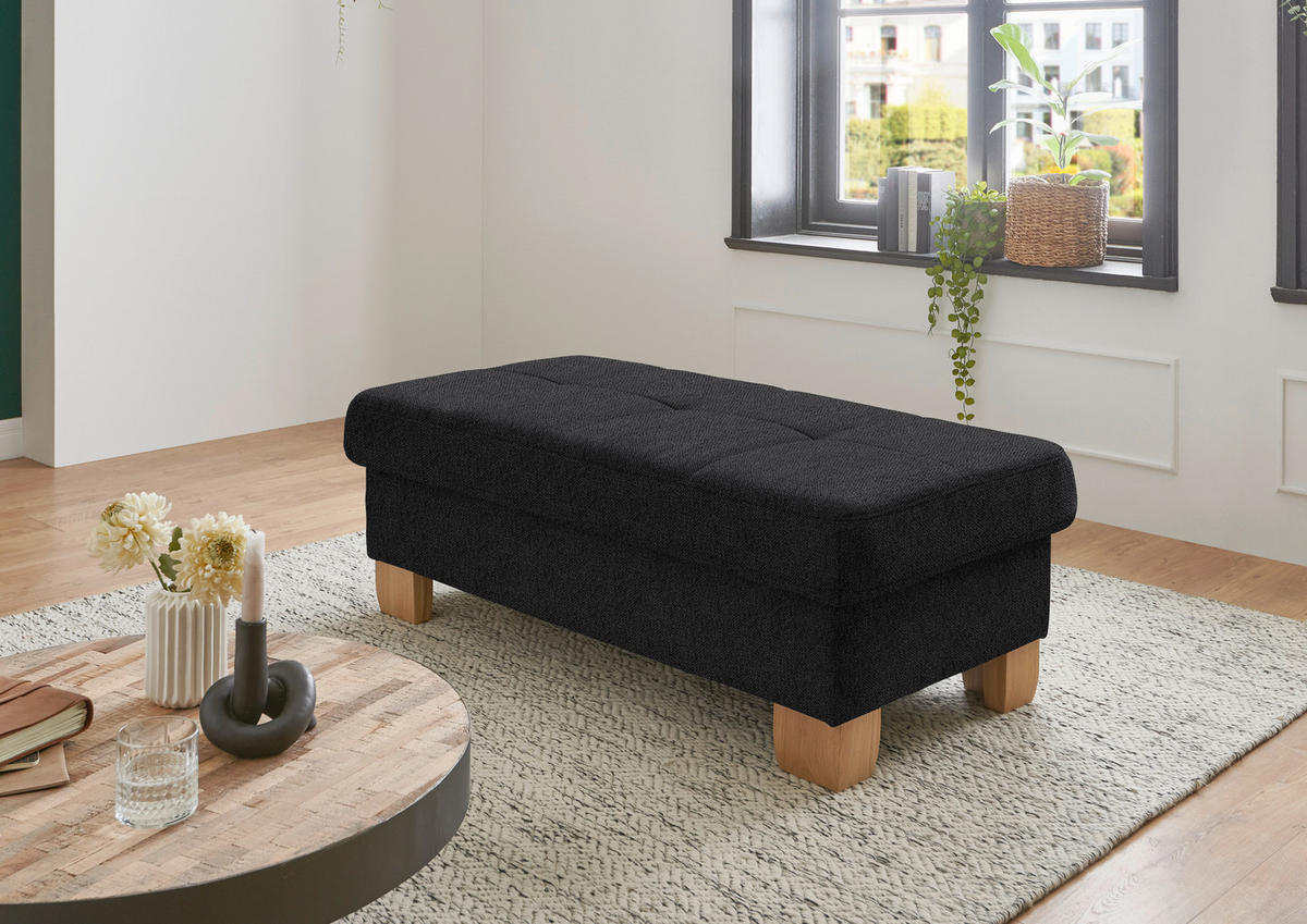 ECKSOFA in Flachgewebe Schwarz  - Wildeiche/Schwarz, Natur, Holz/Textil (301/243cm) - Voleo