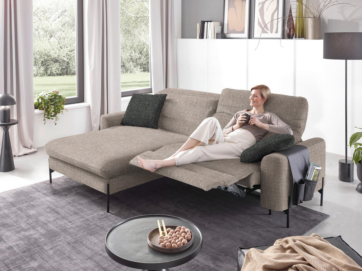 ECKSOFA in Flachgewebe Hellbraun  - Hellbraun/Schwarz, Design, Textil/Metall (191/252cm) - Dieter Knoll