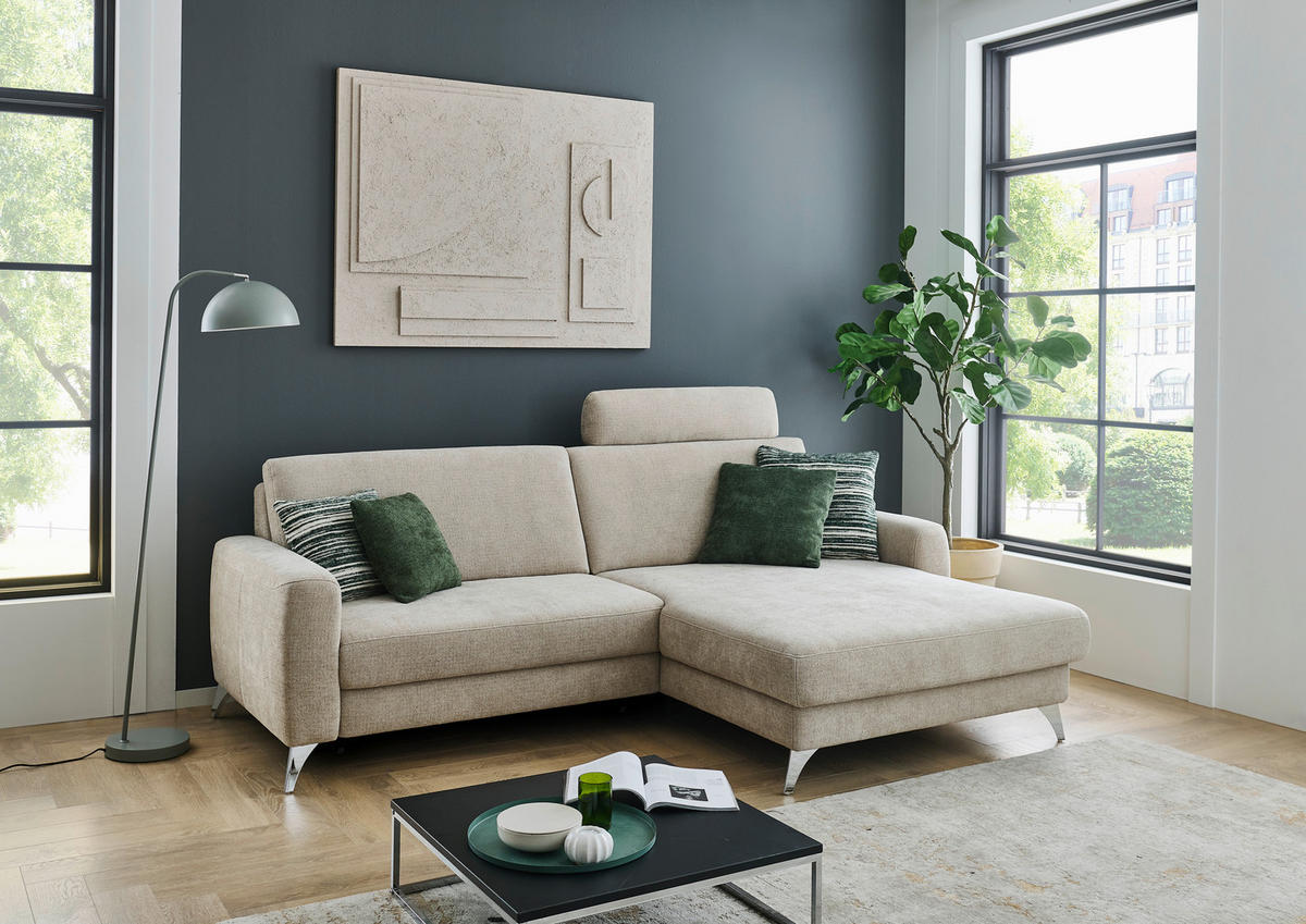 ECKSOFA  Chenille Beige  - Chromfarben/Beige, Design, Textil/Metall (222/167cm) - Beldomo Comfort