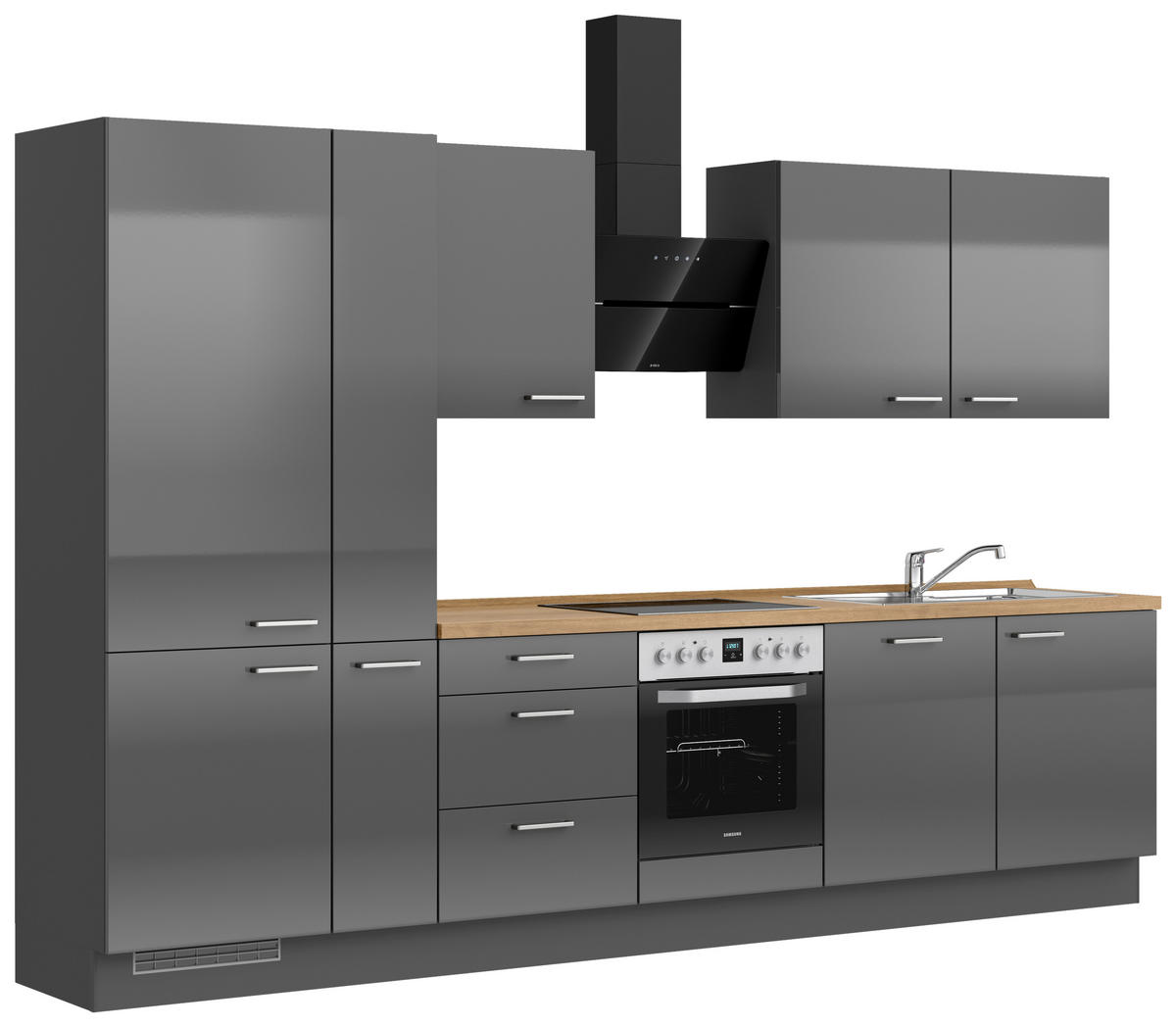 KÜCHENLEERBLOCK 330 cm   in Eichefarben, Schieferfarben  - Schieferfarben/Edelstahlfarben, MODERN, Holzwerkstoff/Metall (330cm) - Nobilia