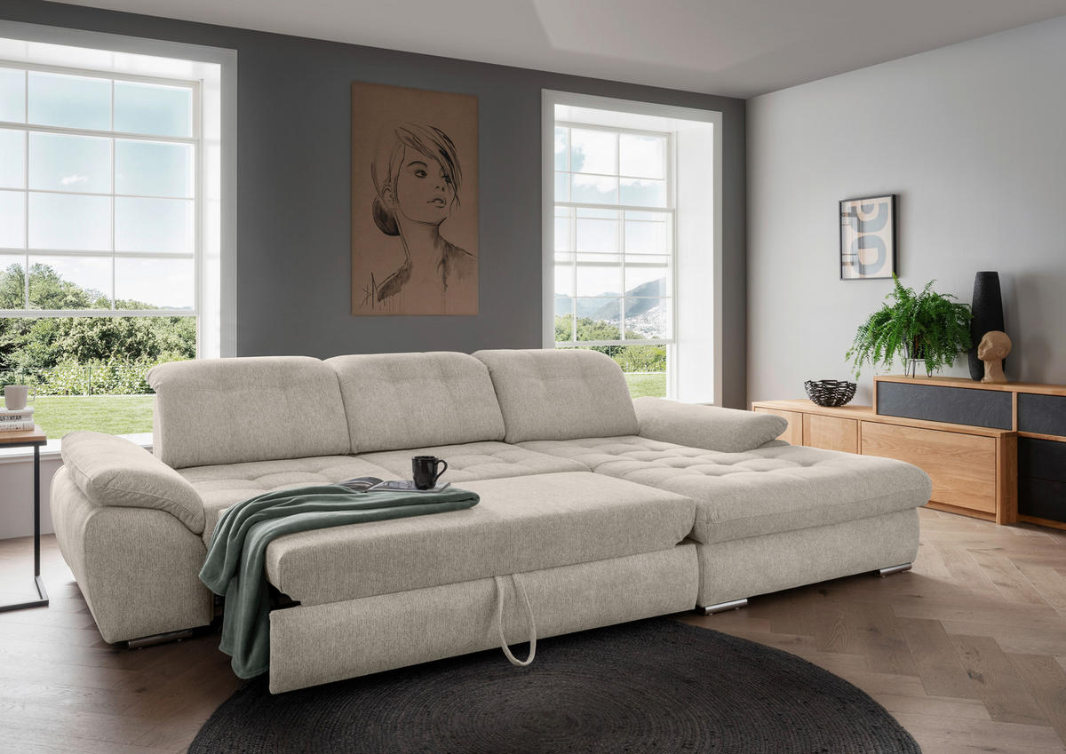ECKSOFA in Chenille Beige  - Chromfarben/Beige, MODERN, Textil/Metall (314/184cm) - Livetastic