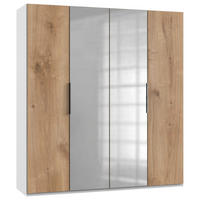 DREHTÜRENSCHRANK 200/216/58 cm,  in Weiß, Eichefarben, 4-türig  - Chromfarben/Eichefarben, MODERN, Holzwerkstoff (200/216/58cm) - MID.YOU