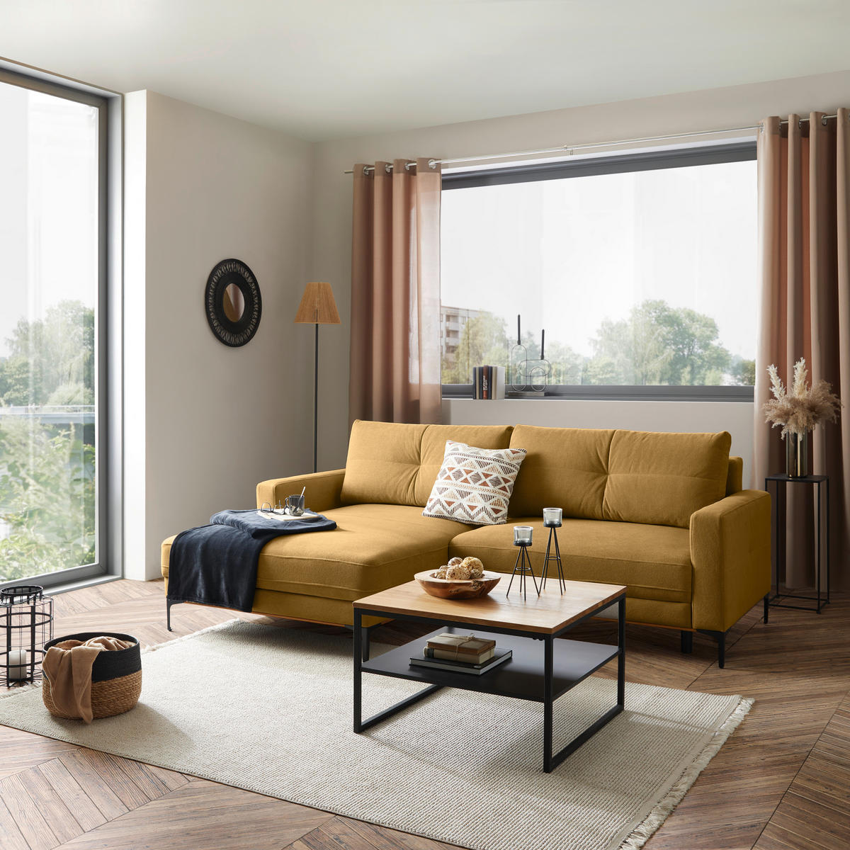 ECKSOFA in Gelb  - Gelb/Schwarz, Modern, Textil/Metall (162/238cm) - Ondega