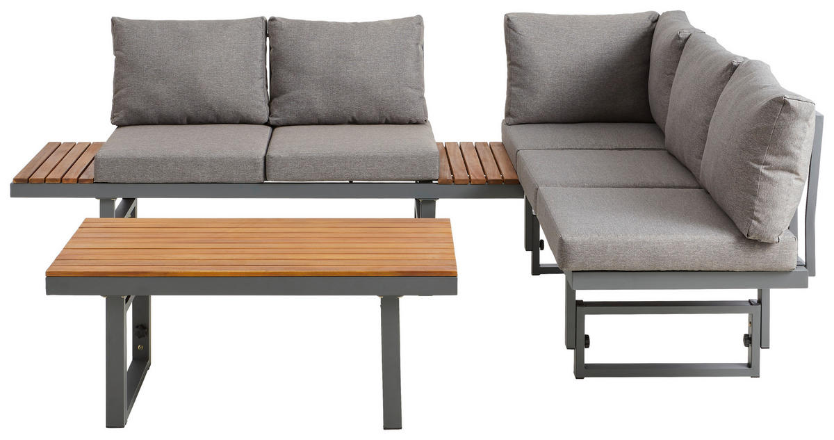 LOUNGEGARNITUR   110/45-63/48 cm  - Grau/Teakfarben, Modern, Holz/Metall (110/45-63/48cm) - Ambia Garden