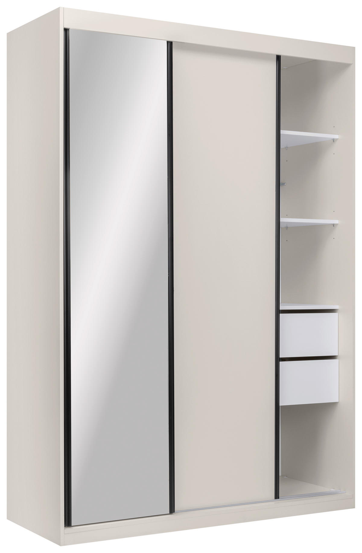 SCHIEBETÜRENSCHRANK 150/215/59,5 cm 3-türig  - Kaschmir/Schwarz, MODERN, Holzwerkstoff/Metall (150/215/59,5cm) - MID.YOU