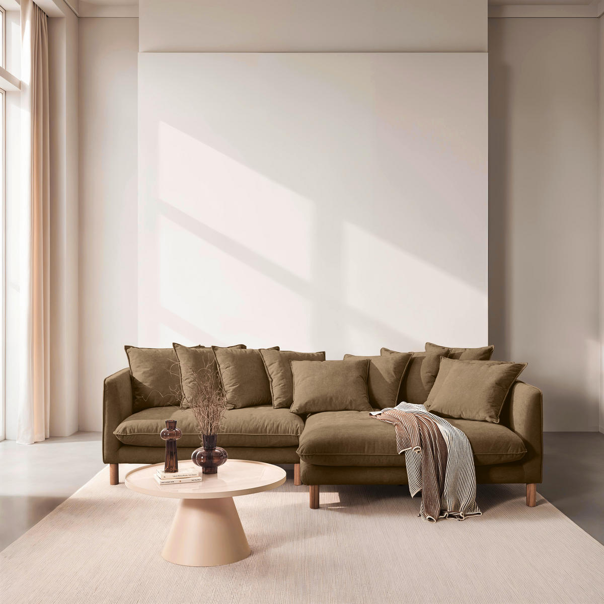 ECKSOFA Goldbraun Chenille  - Buchefarben/Goldbraun, KONVENTIONELL, Holz/Textil (276/162cm) - Carryhome