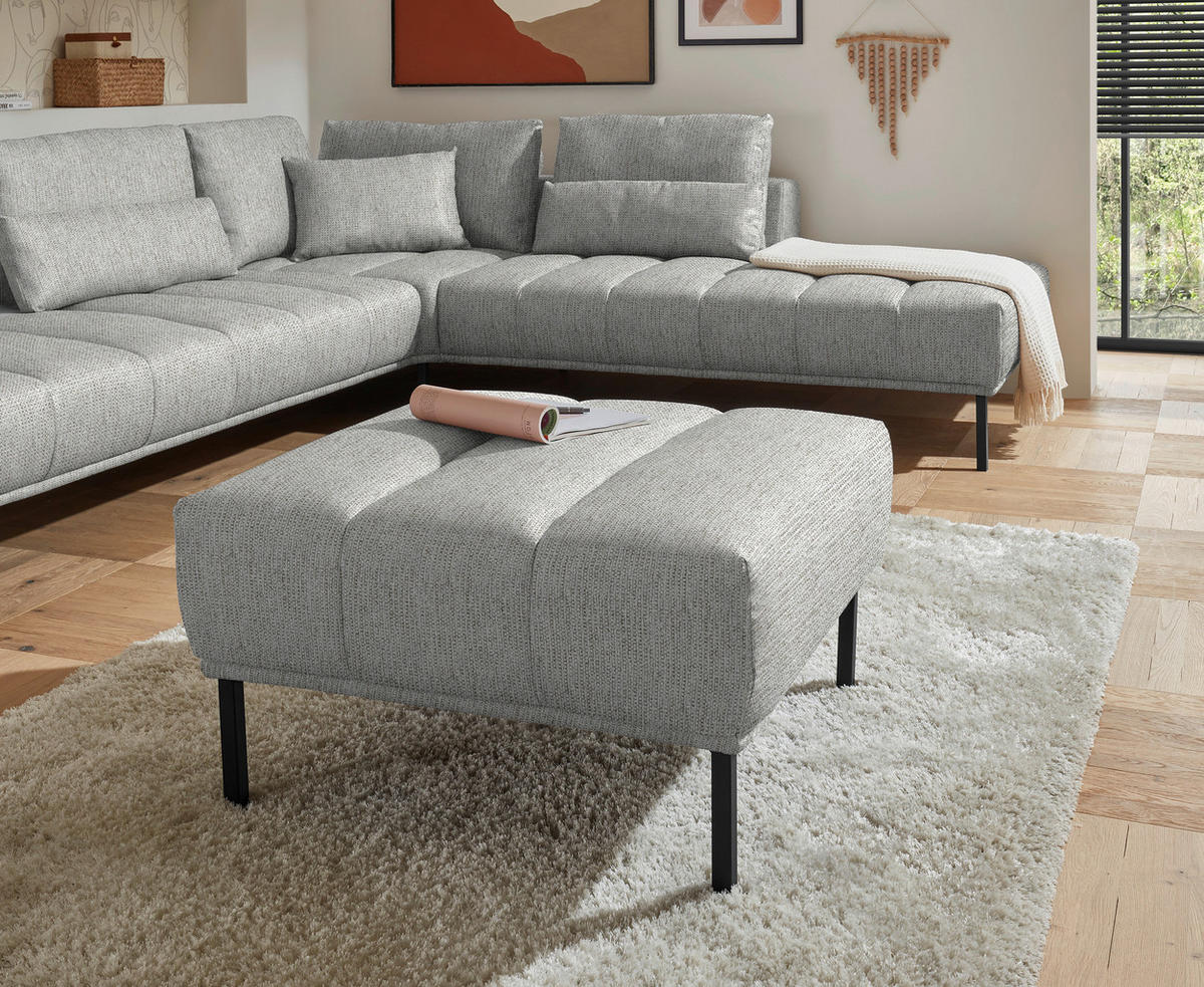 ECKSOFA  in Flachgewebe Silberfarben  308/270 cm  - Silberfarben/Schwarz, Design, Textil/Metall (308/270cm) - Pure Home Lifestyle