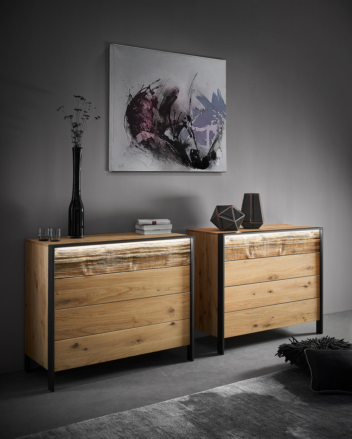 BETTANLAGE 180/200 cm  in Graphitfarben, Eichefarben   - Eichefarben/Graphitfarben, Konventionell, Holz/Metall (180/200cm) - Valdera