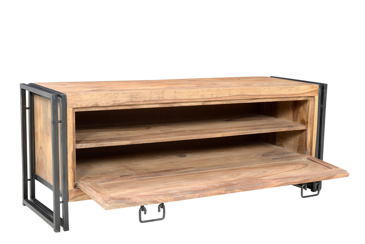 SCHUHSCHRANK Akazie massiv Naturfarben, Schwarz  - Schwarz/Naturfarben, Design, Holz/Metall (130/50/40cm) - MID.YOU