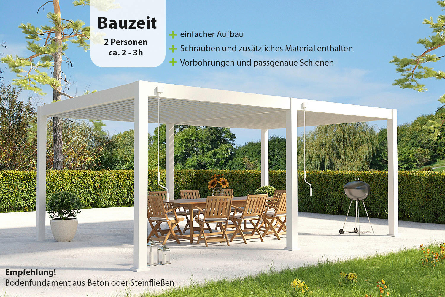 PERGOLA 600/255/400 cm Aluminium  - Weiß, Basics, Metall (600/255/400cm) - Gardenson
