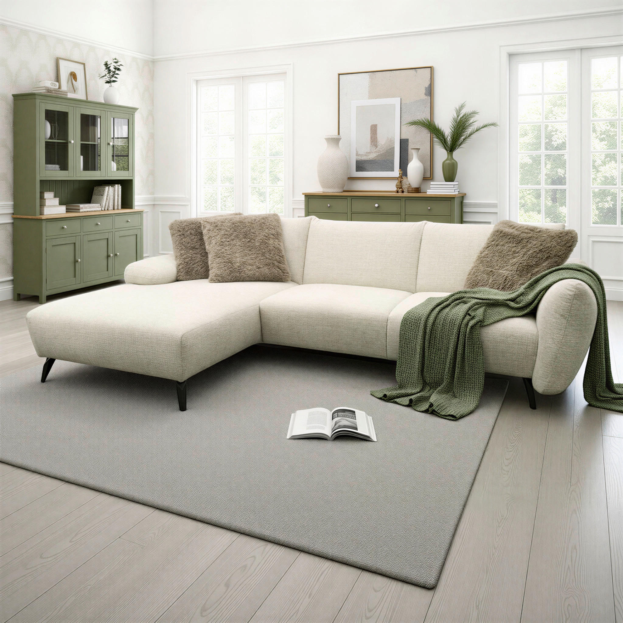 ECKSOFA 200 030 Beige Chenille  - Beige/Schwarz, MODERN, Textil/Metall (155/274cm) - Livetastic