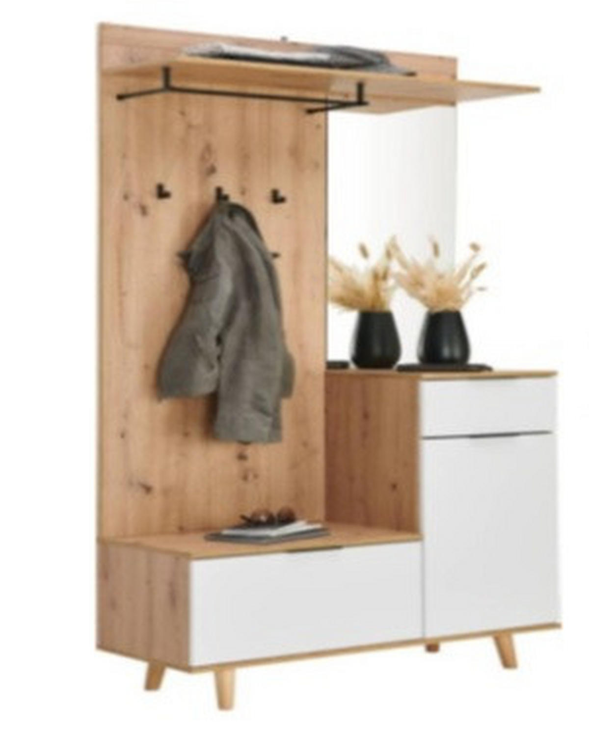 PREDSOBA bela, hrast artisan - bela/hrast artisan, Design, leseni material (103/202/40cm) - home24