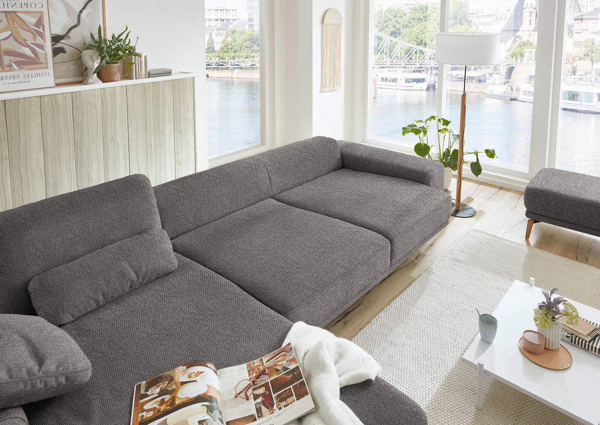 ECKSOFA in Flachgewebe Dunkelbraun  - Wildeiche/Dunkelbraun, Design, Holz/Textil (193/334cm) - Niels Andersson