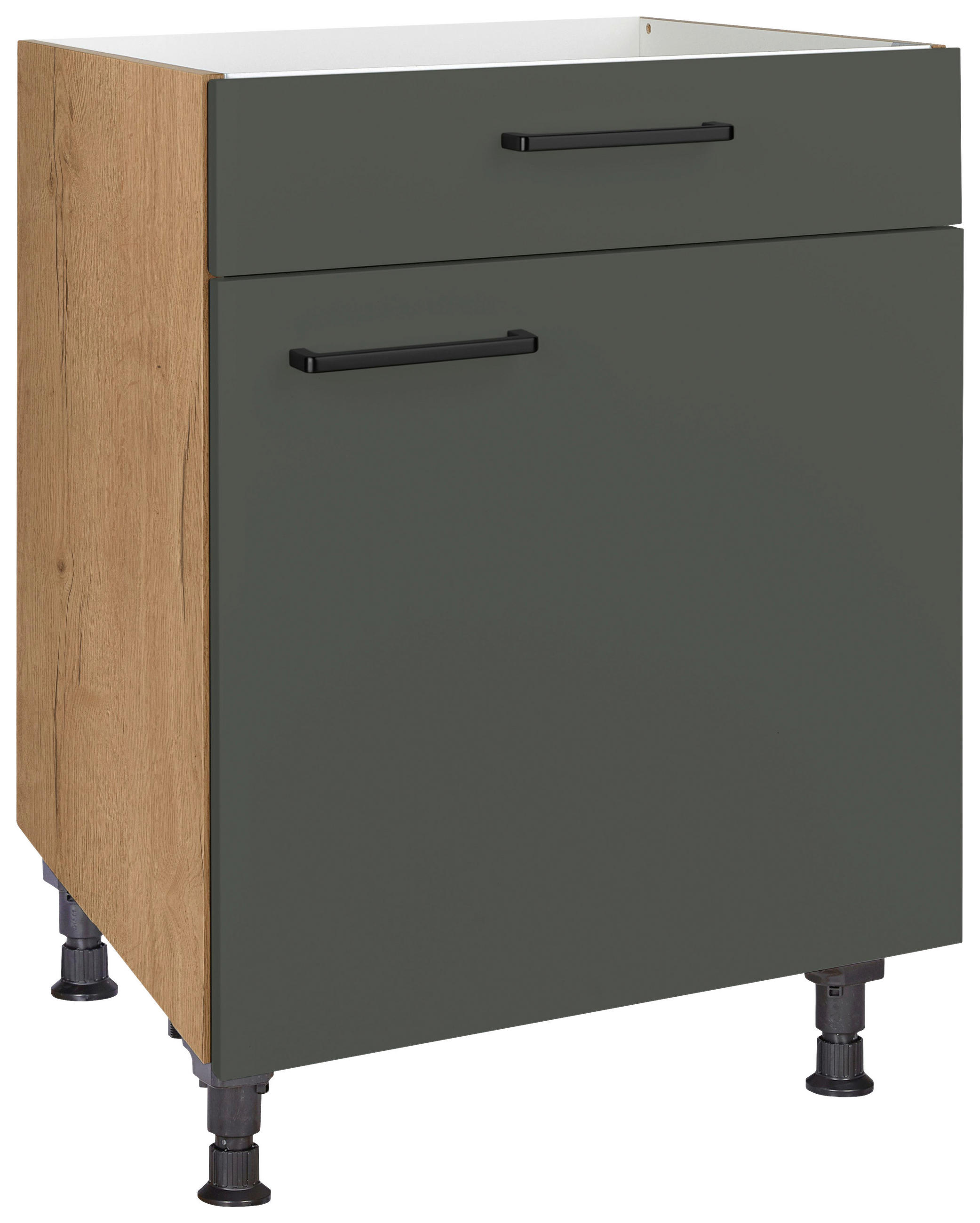 KOCHFELDUMBAUSCHRANK 60/87/56 cm  in Grün, Eichefarben  - Eichefarben/Schwarz, MODERN, Holzwerkstoff/Metall (60/87/56cm) - Nobilia