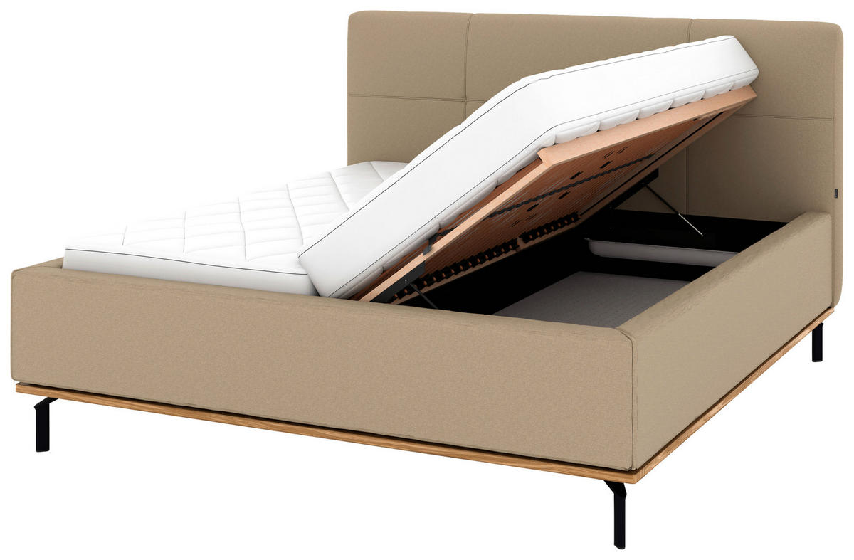 POLSTERBETT Matratze, Lattenrost, Bettkasten 180/200 cm  in Beige  - Beige/Graphitfarben, Design, Holz/Textil (180/200cm) - Musterring