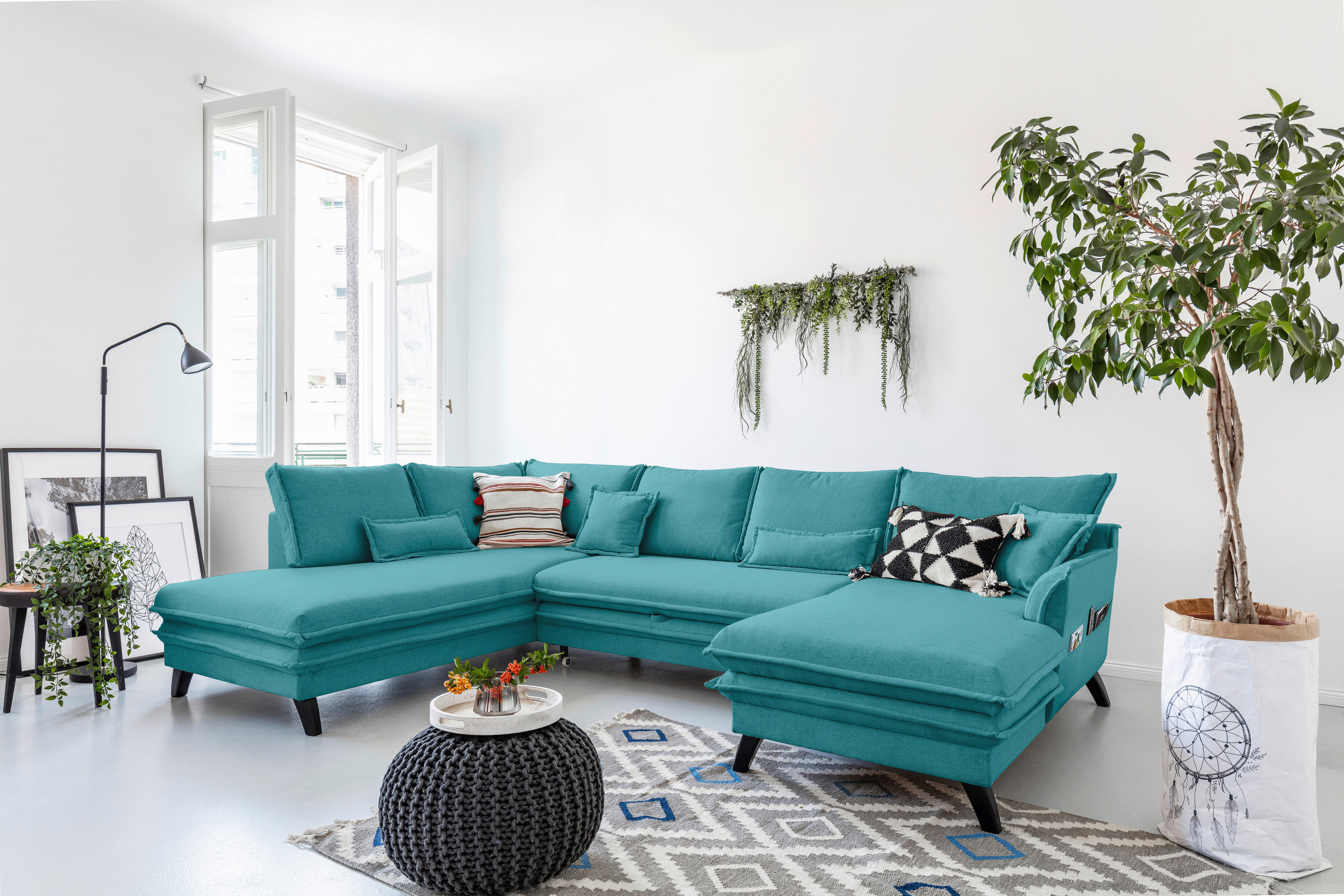 P & B SEDACÍ SOUPRAVA, textil, tyrkysová