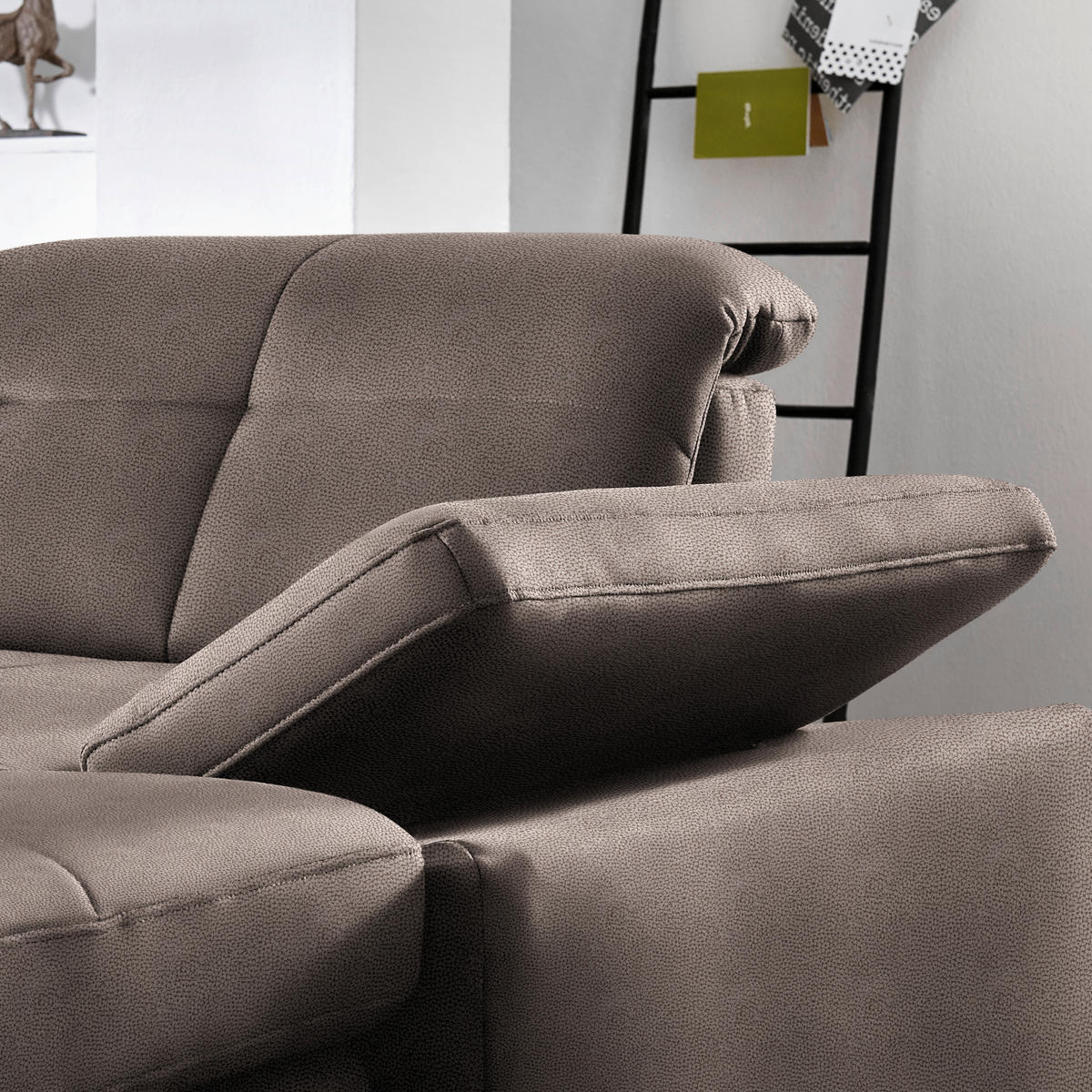 WOHNLANDSCHAFT  in Mikrofaser Graubraun  - Chromfarben/Graubraun, Design, Holzwerkstoff/Textil (260/371/195cm) - Beldomo Style