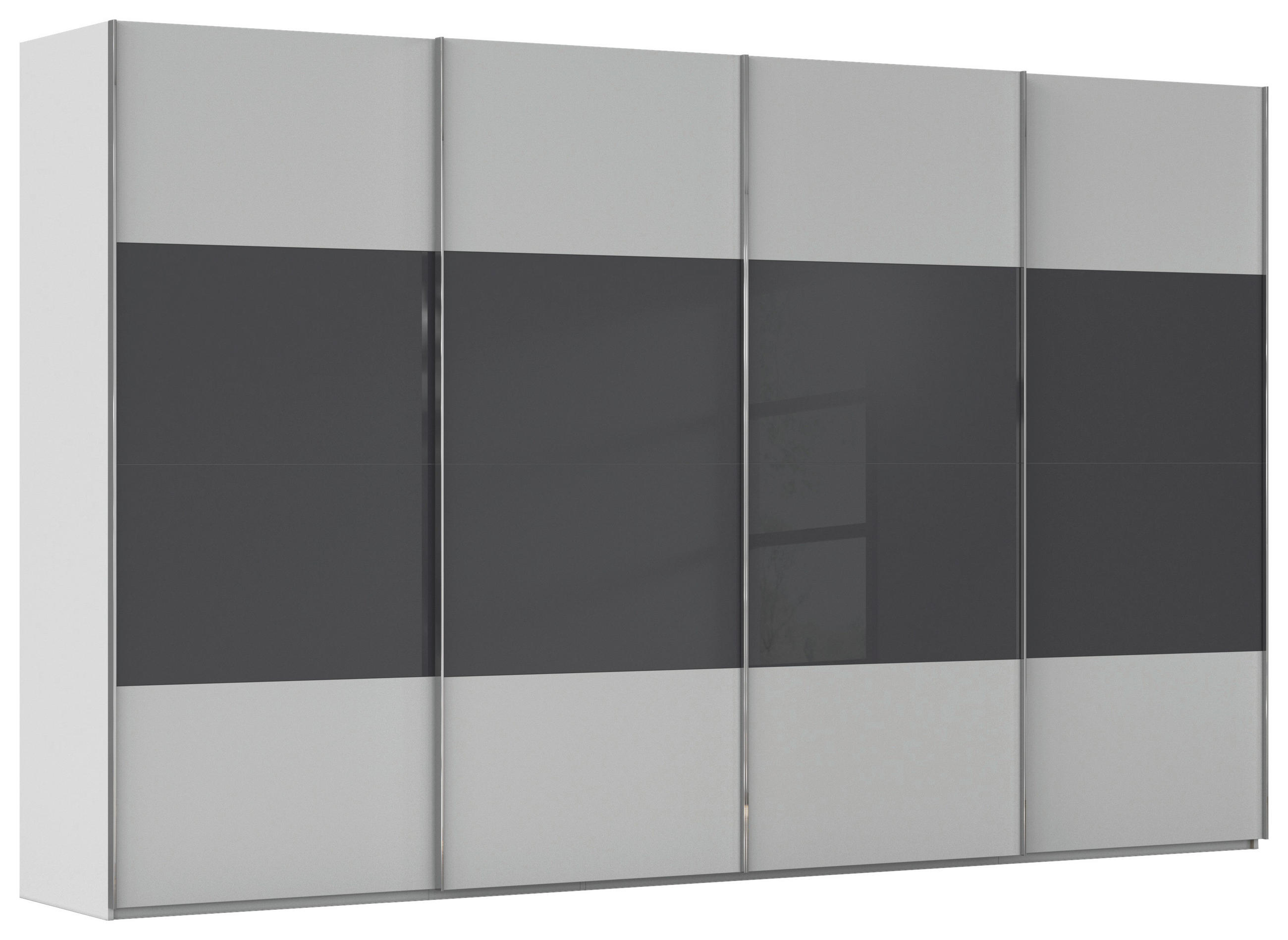 SCHWEBETÜRENSCHRANK 361/223/68 cm 4-türig Grau, Schwarz  - Chromfarben/Schwarz, KONVENTIONELL, Glas/Holzwerkstoff (361/223/68cm) - Novel