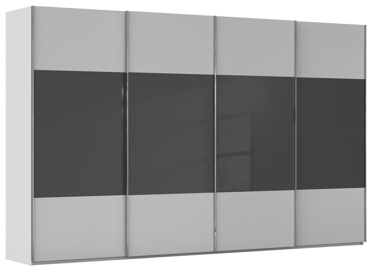 SCHWEBETÜRENSCHRANK 361/223/68 cm 4-türig Schwarz, Seidengrau  - Chromfarben/Seidengrau, KONVENTIONELL, Glas/Holzwerkstoff (361/223/68cm) - Novel