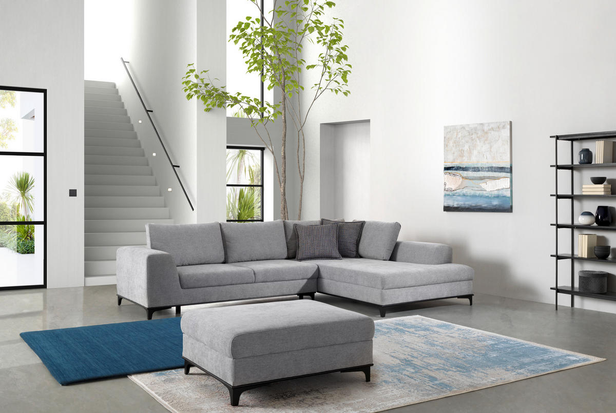 ECKSOFA  in Webstoff Hellgrau  - Wengefarben/Hellgrau, Design, Holz/Textil (314/211cm) - Stylife