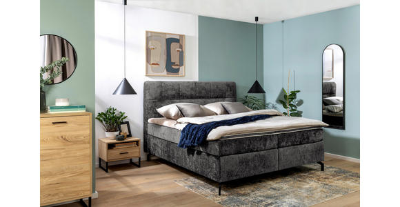 BOXSPRINGBETT 160/200 cm,  in Anthrazit, Topper, H2 + H3 = mittel + fest  - Anthrazit/Schwarz, Design, Textil/Metall (160/200cm) - Esposa
