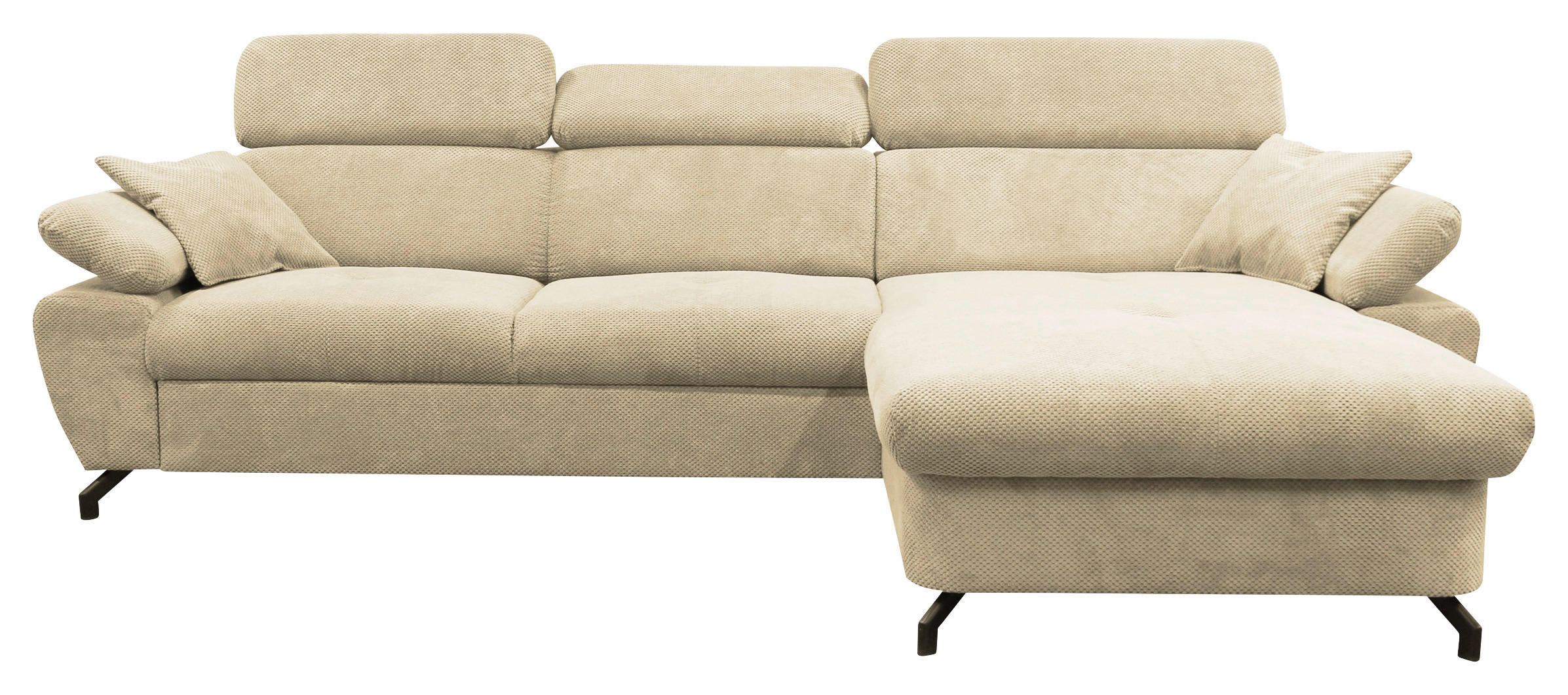 ECKSOFA OMEGA in Chenille Beige  280/186 cm  - Beige/Schwarz, Design, Textil/Metall (280/186cm) - MID.YOU