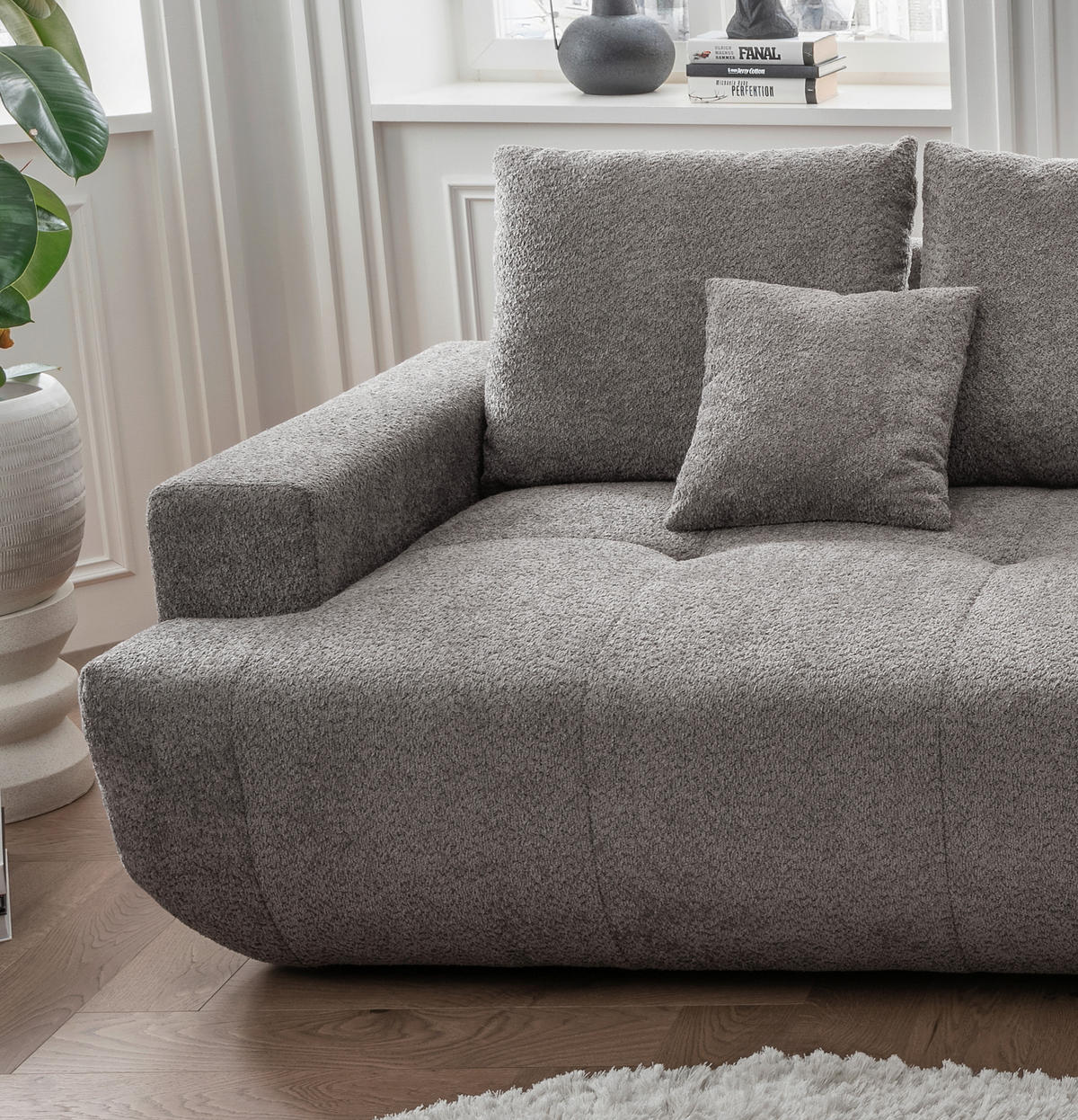 BIGSOFA in Bouclé Anthrazit  - Anthrazit/Schwarz, Modern, Kunststoff/Textil (323/91/155cm) - Livetastic
