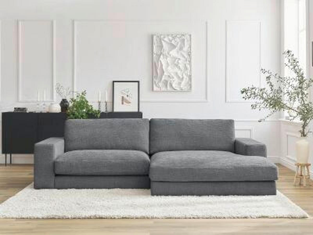 ECKSOFA Ottomane rechts  LEONARD  Dunkelgrau Struktur  - Dunkelgrau/Schwarz, MODERN, Kunststoff/Textil (274/159cm)