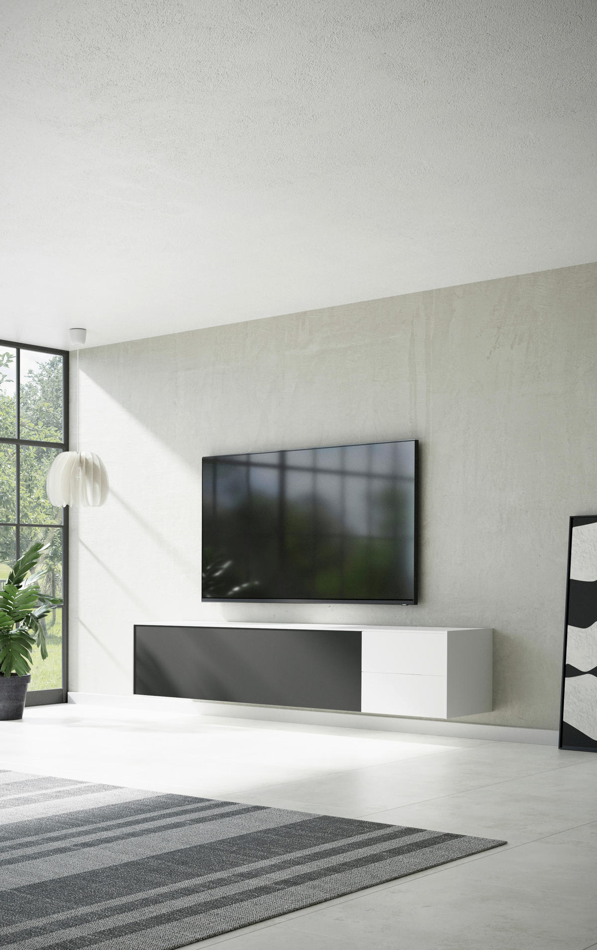 TV-ELEMENT - Schwarz/Weiß, MODERN, Holzwerkstoff (258/50/50cm) - Carryhome