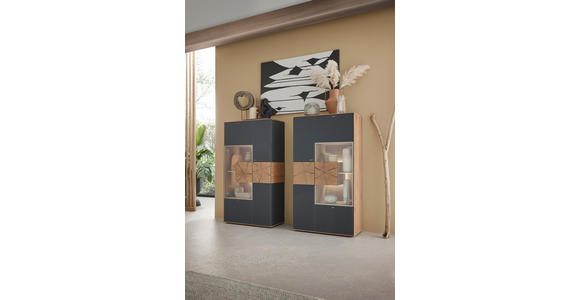 HIGHBOARD 77/148/39 cm  - Edelstahlfarben/Eichefarben, Design, Glas/Holz (77/148/39cm) - Valnatura