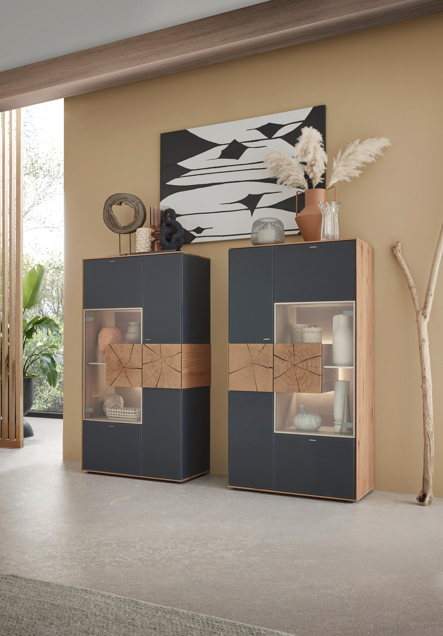 HIGHBOARD Anthrazit, Eichefarben  77/148/39 cm  - Edelstahlfarben/Eichefarben, Design, Glas/Holz (77/148/39cm) - Valnatura