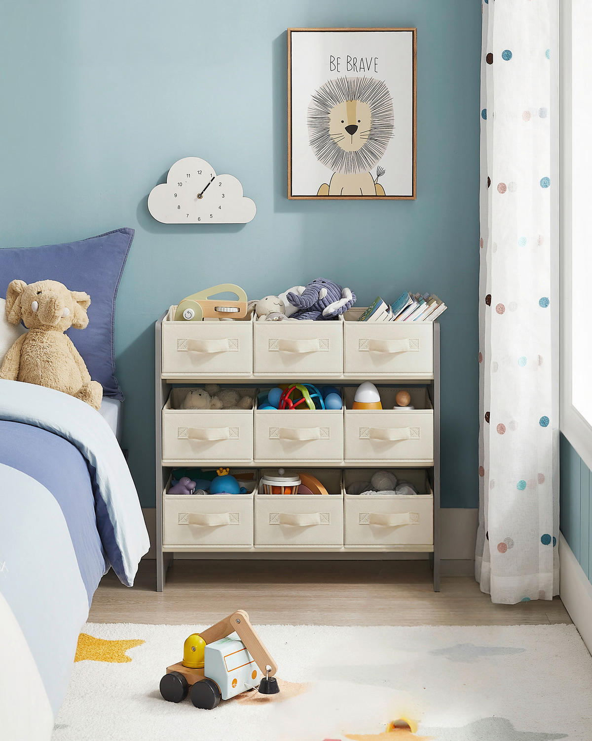 KINDERREGAL Grau, Beige  - Beige/Grau, MODERN, Holzwerkstoff/Textil (62,5/60/29,5cm) - MID.YOU