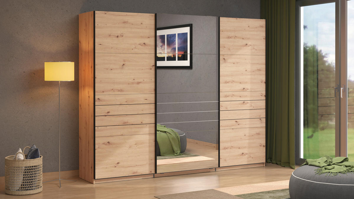 SKRIŇA S POS. DVER. – HOR.VED, 270/217,5/61 cm - čierna/dub artisan, Basics, kov/kompozitné drevo (270/217,5/61cm) - Xora