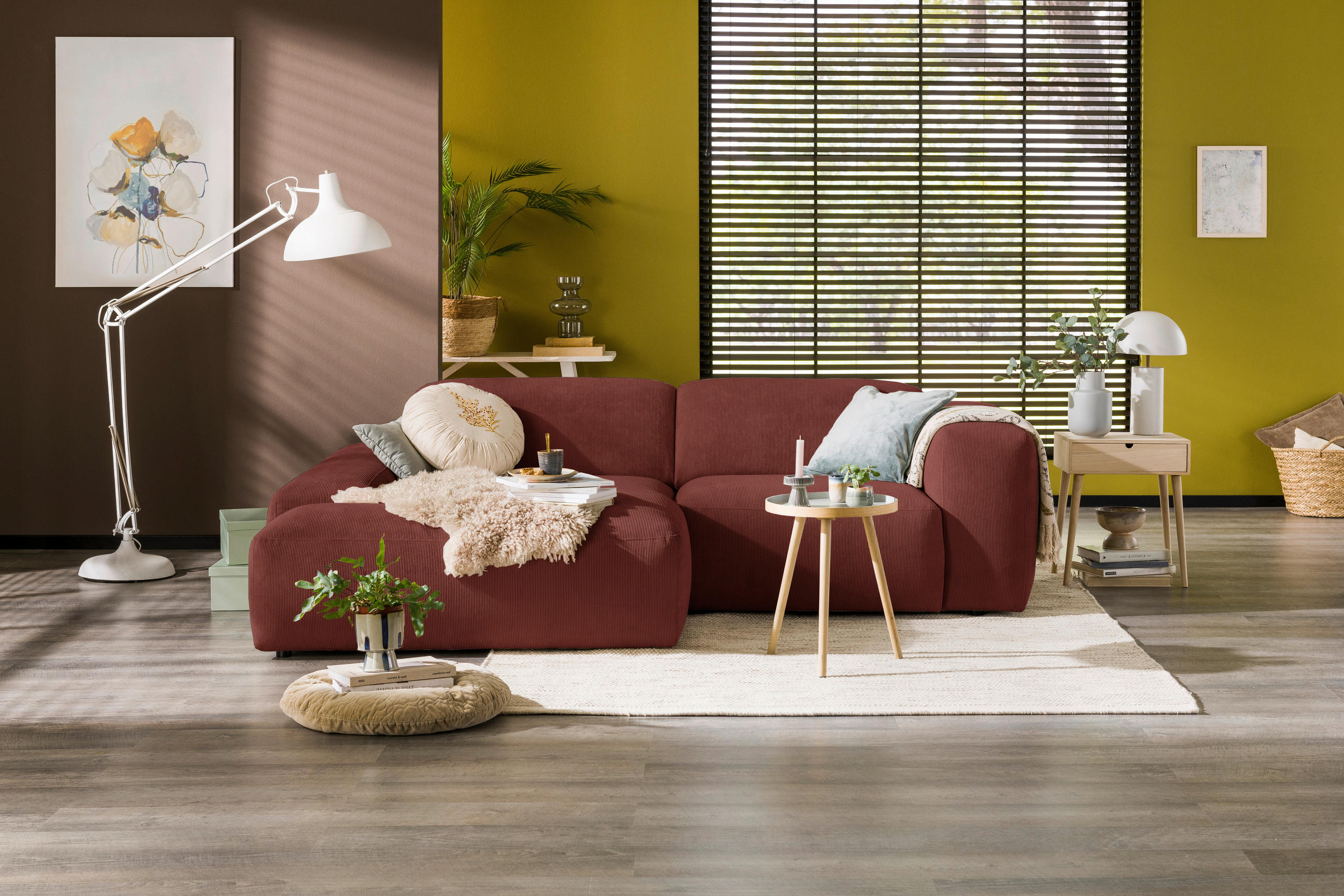 ECKSOFA in Cord Rot 170/252 cm - Rot/Schwarz, Design, Kunststoff/Textil (170/252cm) - MID.YOU