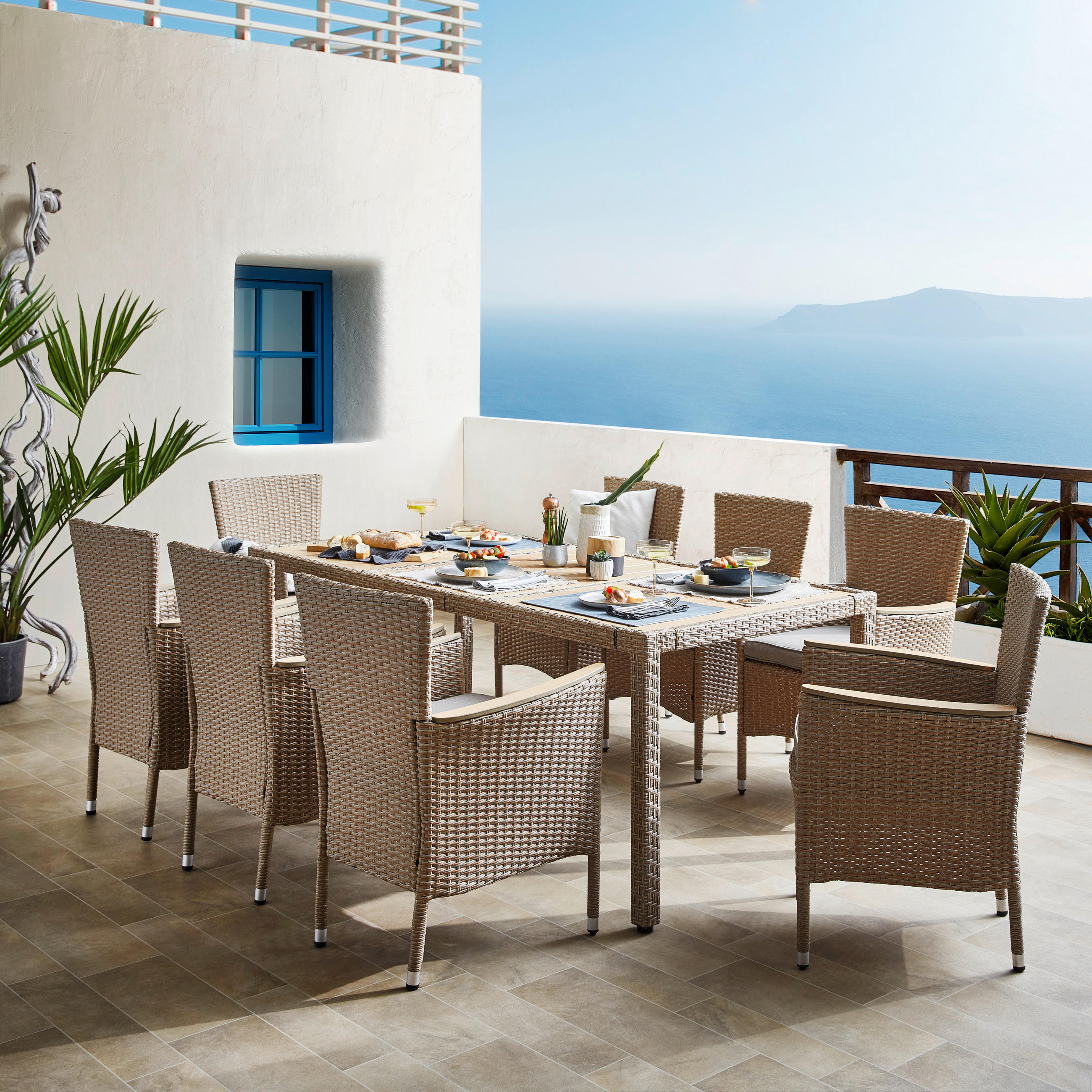 GARTENTISCHGRUPPE beschichtet Stahl  - Braun, MODERN, Kunststoff/Textil - Ambia Garden